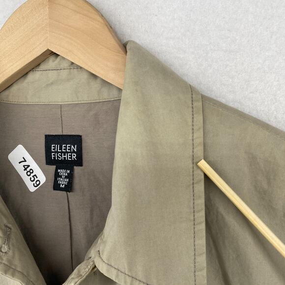 EILEEN FISHER Jacket M Twill Cotton Trench Coat Duster Button Front Gray - Picture 14 of 16